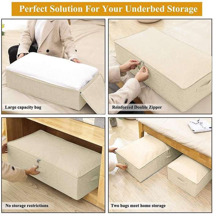 2 PCS Clothing Storage Bag with Handles,Large-Capacity Foldable Under Bed Storage Box,for Blankets,P