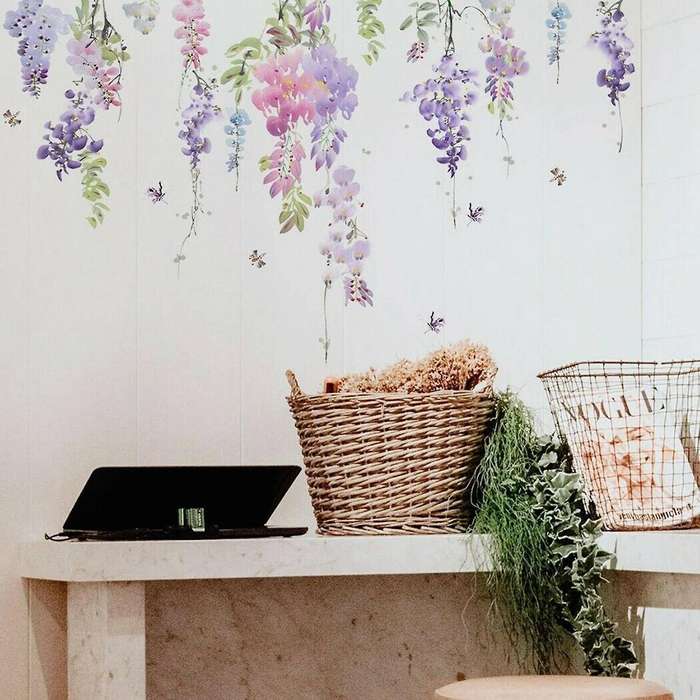 2 PCS DIY Floral Wall Sticker Butterfly Flower Plant Decal Living-Room Home Stickers