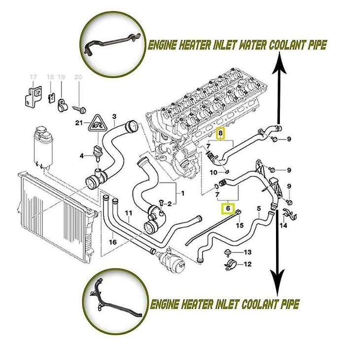2 Pcs Engine Heater Inlet Water Coolant Pipe for -bmw E39 E46 11531705210 11537502525