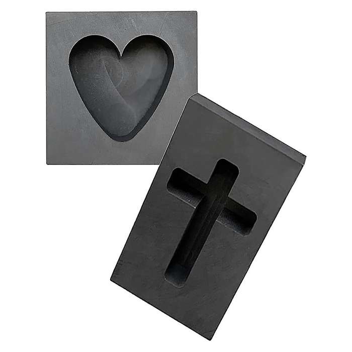 2 PCS Graphite Ingot Mold Melting Casting Mold for Gold Silver Copper Brass Zinc, Heart Shape & Shap