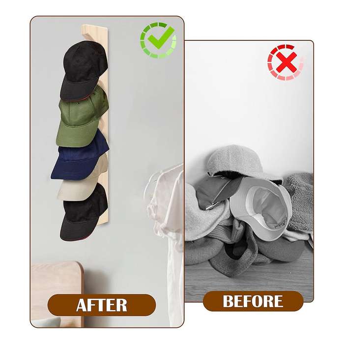 2 Pcs Hat Rack for Wall Wooden Baseball Caps Organizer Wall Mount Baseball Hat Holder Vertical Hat R