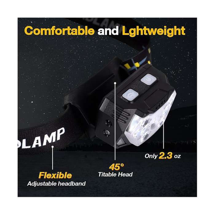 2 Pcs Head Light with Red Light Induction Mode Waterproof Lighting Are Suitable for Running, Riding