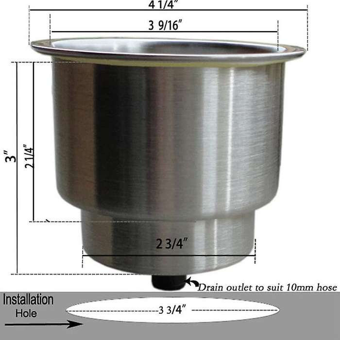 2 Pcs Stainless Steel Cup Drink Holder Insert with Drain & LED Marine Boat Rv (15LED Blue)