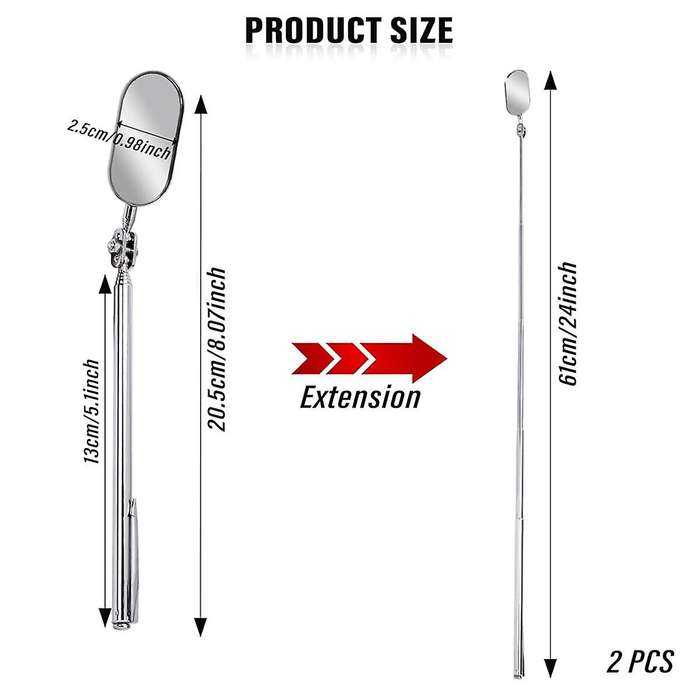2 PCS Telescopic , Car , Retractable Extension Mirror for Vehicle Inspection