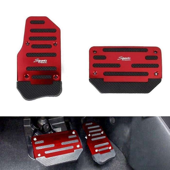 2 PCS Universal Aluminum Car Accessories Automatic Pedal Brake Foot Treadle Cover Red Non-Slip Kit