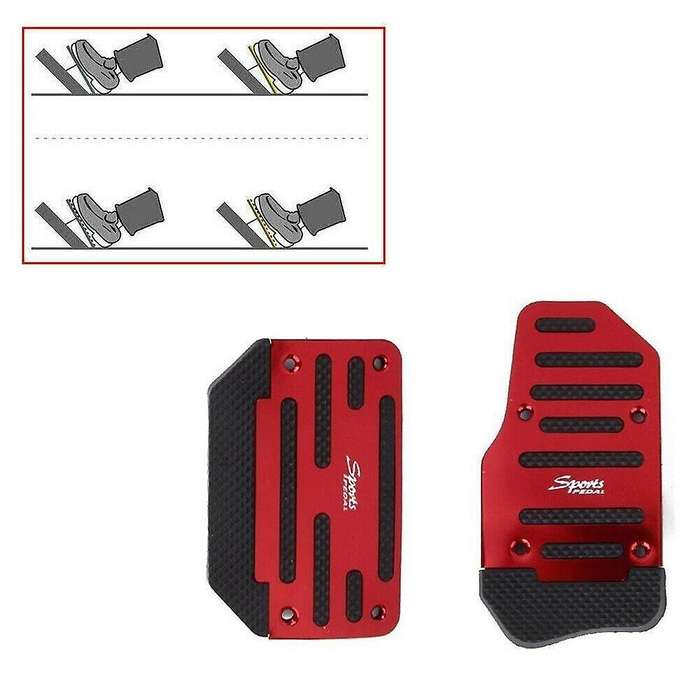 2 PCS Universal Aluminum Car Accessories Automatic Pedal Brake Foot Treadle Cover Red Non-Slip Kit