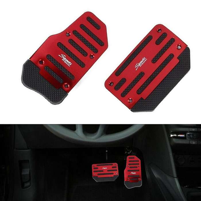 2 PCS Universal Aluminum Car Accessories Automatic Pedal Brake Foot Treadle Cover Red Non-Slip Kit