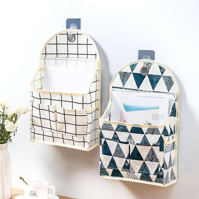 2 Pcs Wall Hanging Storage Bag, Style Fabric Wall Mounted Basket Storage with Pockets, Storage Bag o