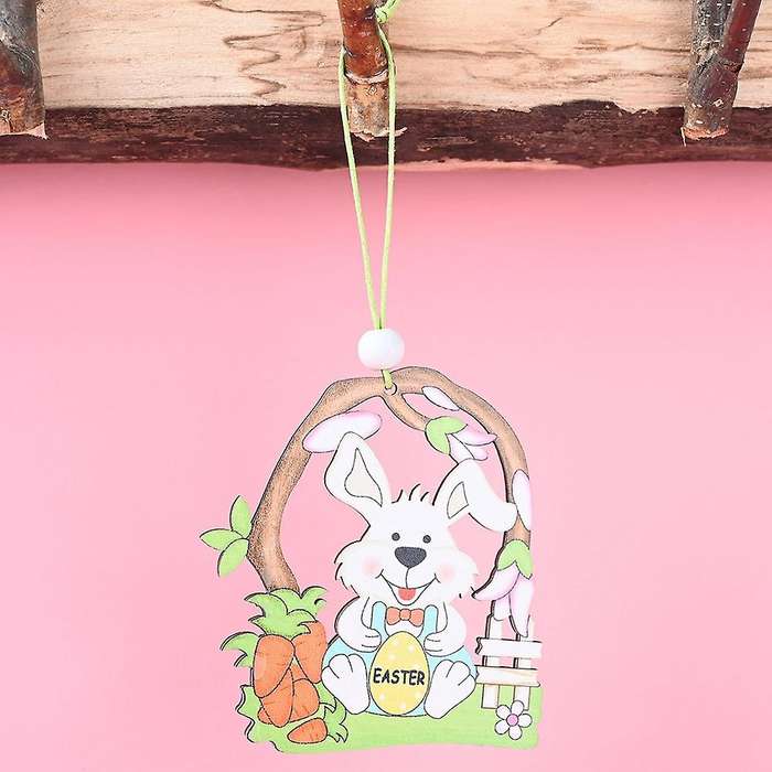 2 Pcs Wooden Easter Pendant, Bunny Crafts Hanging Ornaments Hang Tags Pendant for Home Wall Door De