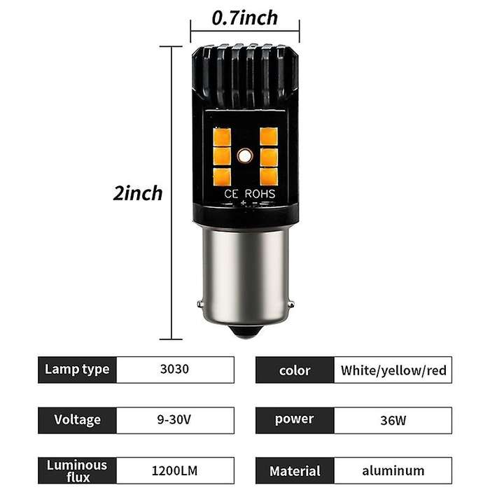 2 Pcs Yellow 1156 BA15S P21W 12SMD 3030 Signal Bulbs for Replacement Of Signal, Turn, Reverse, Brake