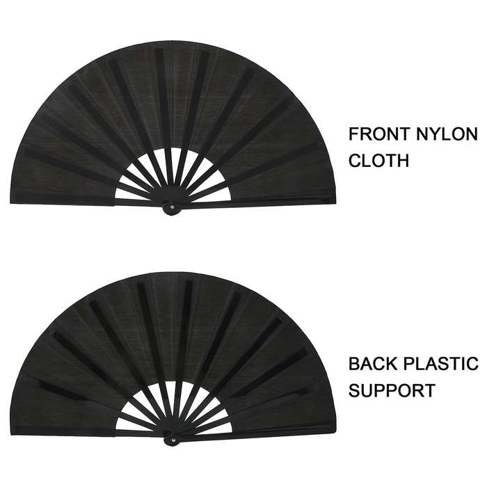 2 Pieces Folding Fan Nylon Cloth Handheld Folding Fan Chinese Kung Tai Fan Black Decoration Fold Ha
