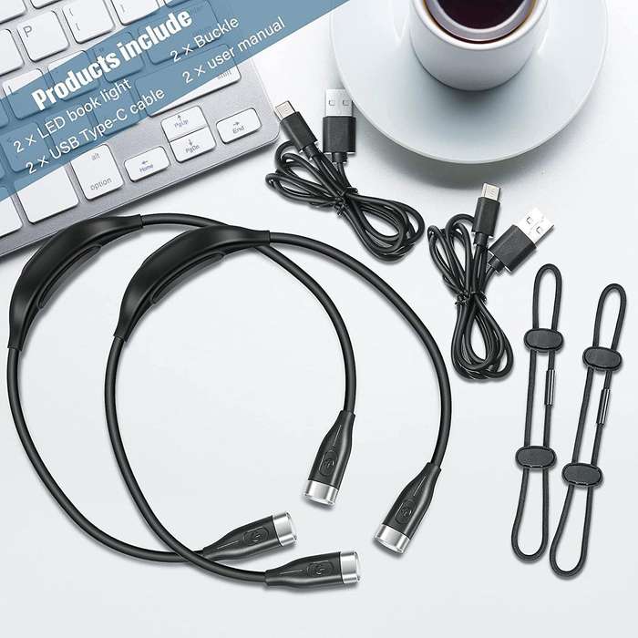 2 Pieces Neck Reading Light 3 Brightness Levels LED Reading Light Rechargeable Neck Book Light Flexi