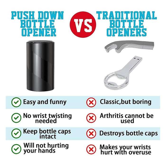 2 Pieces of Push-Open Beer Bottle Opener with Magnetic Cap Opener Does Not Damage the Bottle Cap