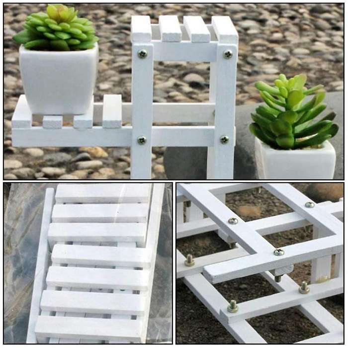 2 Pieces Of White Wooden Flower Stand, Decorative Shelf, Three-layer Flower Stand, Garden Balcony P
