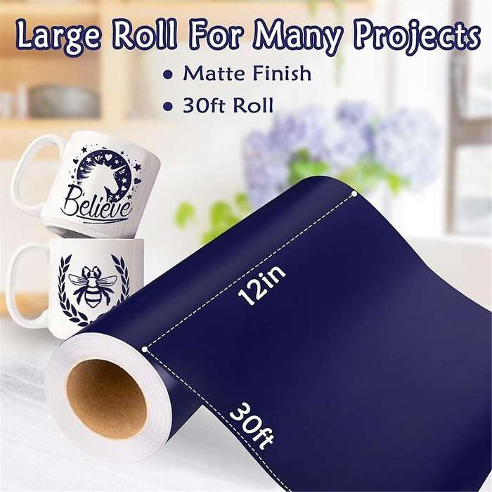 2 Rolls,12in X 30ft Matte Blue Vinyl&12in X 10ft Blue Adhesive Vinyl for DIY Home Decor and Car Deca
