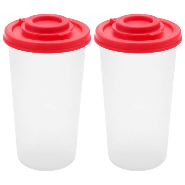 2 Salt and Pepper Shakers Moisture Proof ,Salt Shaker with Red Covers Lids Plastic Airtight Spice Ja