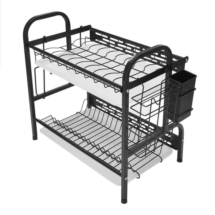 2 Tier Draining Board Rack with Drip Tray Stainless Dish Drying Rack Kitchen Plate Drying Rack Kitch