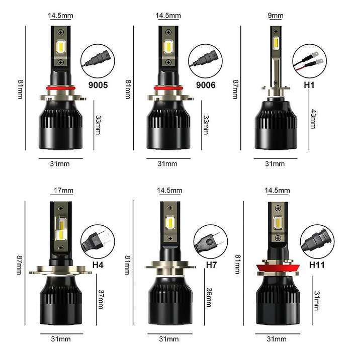 2 X 6000K H4 LED H7 H11 H8 HB4 H1 HB3 Auto 1905 Car Headlight Bulbs 60W 6000LM (9006/HB4)