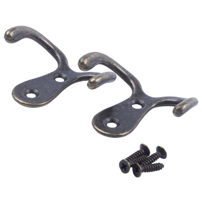 2 x Screw hook Retro metal double hook Metal wall mount hanger coat Antique bronze for hats