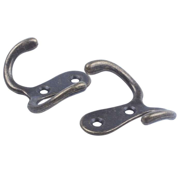 2 x Screw hook Retro metal double hook Metal wall mount hanger coat Antique bronze for hats
