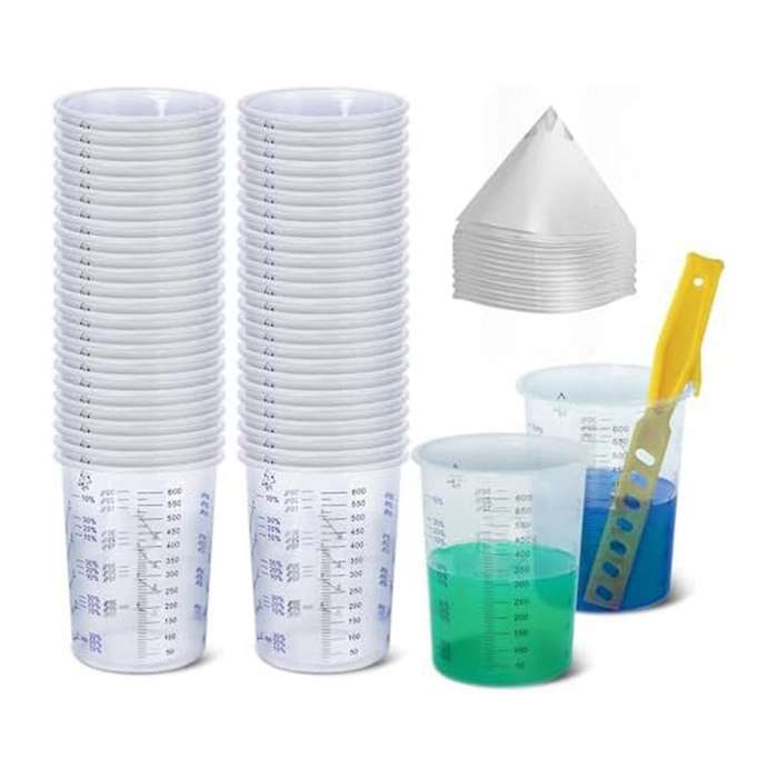 20 Oz (600 Ml) Plastic Measuring Cup, 48 Cups and 50 Sheets Of Filter Paper, 1 Paint Stir Stick, for