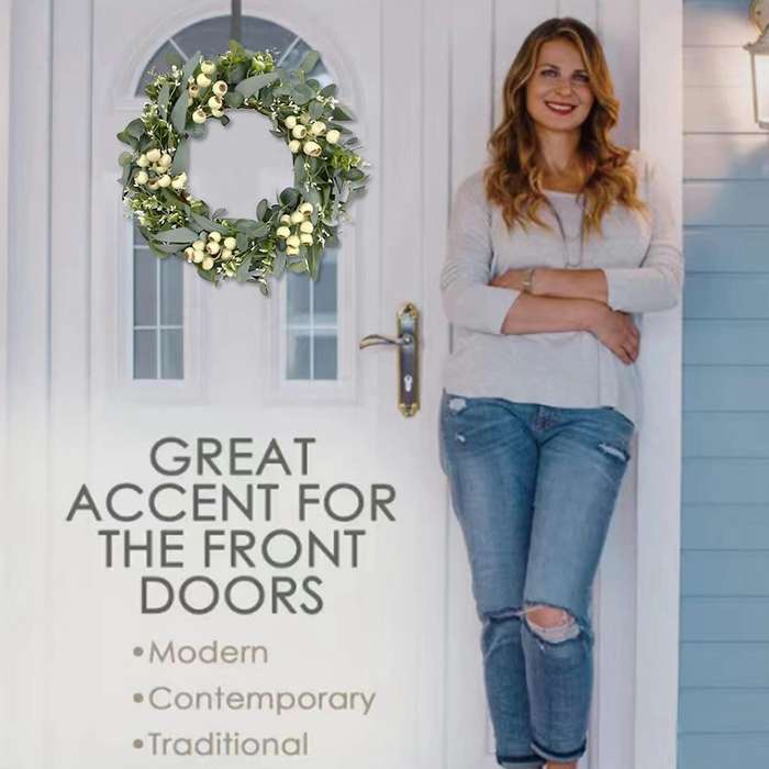 20 Inch Wreaths for Front Door, Green Eucalyptus Wreath for Spring Wreaths for Front Door, Wreath W