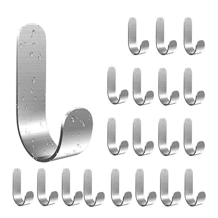 20 Pack Self Adhesive Hooks, Robe Bath Towel Stainless Steel Wall Hooks Utility Hooks Rustproof Wall