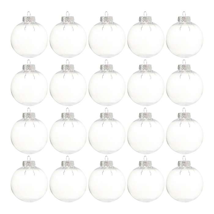20 PCS DIY Clear Plastic Fillable Ornament Christmas Balls with Removable Silver Metal Cap for Chris