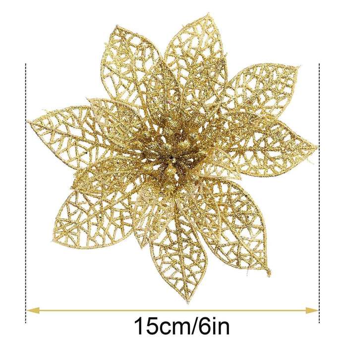 20 Pieces Glitter Christmas Tree Ornaments Artificial Wedding Christmas Poinsettia Flowers for Festi
