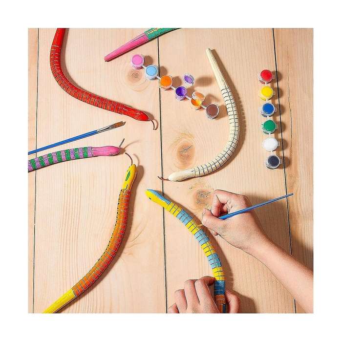 20 Pieces Wooden Snake Unfinished Wooden Wiggly Snake Jointed Flexible Wooden Snake with 12 Colors A