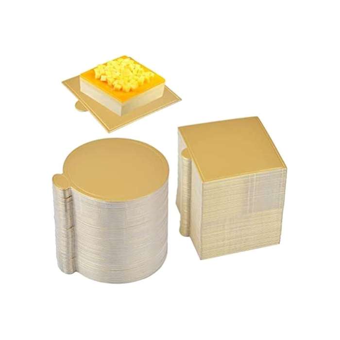 200pc Golden Mousse Mat Bottom Foam Cake Stand Base Boards Paper Board Shape Dessert Tray Cake Decor