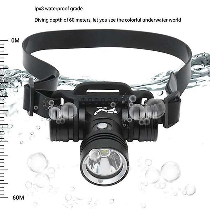200M Diving Headlight Underwater Headlight LED Diving Flashlight Waterproof IPX8