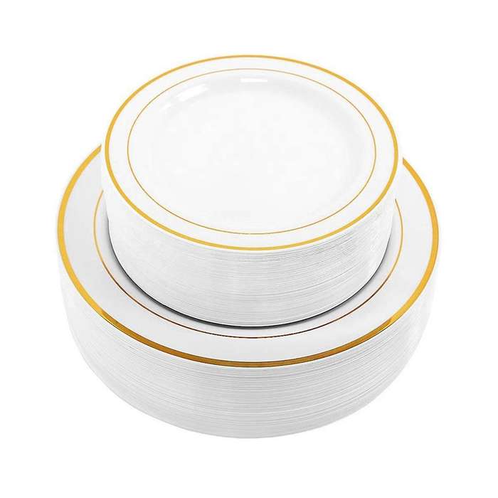 200PCS Gold Plastic Party Plate Disposable, Premium Plastic Plate Dinner Plates Appetizer Plates fo