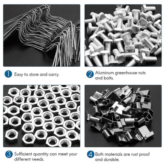 200Pcs Greenhouse Repair Kit, Include Glazing W Wire ,Z Overlap ,Aluminium Nut and for Aluminium Gre