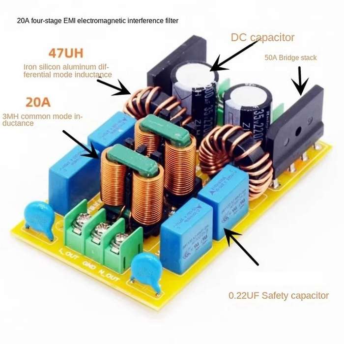 20A EMI Electromagnetic Interference Power Filter Four Stage EMC Frequency Power Filtering for Audio