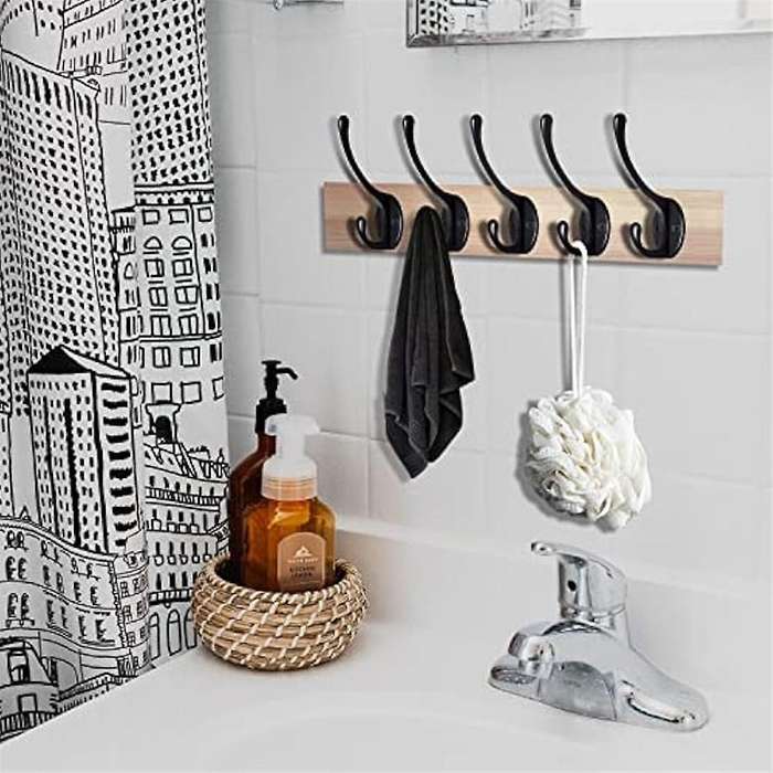 20pack Black Wall Hooks for Hanging, Metal Coat Hooks Wall Mounted, Retro Double Hooks Heavy Duty Ha