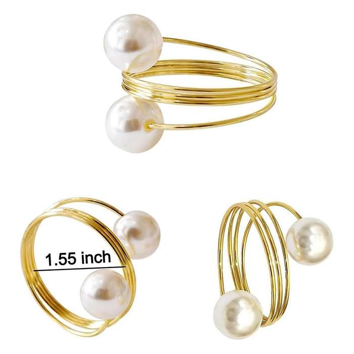 20pack Gold Napkin Rings, Pearl Napkin Ring Set, Metal Spring Napkin Holder Table , Napkin Ring Buck