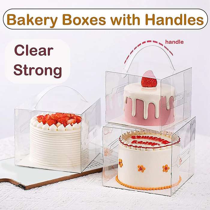 20pcs 13x13x13cm Clear Cake Boxes with Handles & Cake Boards, Forcakes, Desserts, and Cupcakes , Pa
