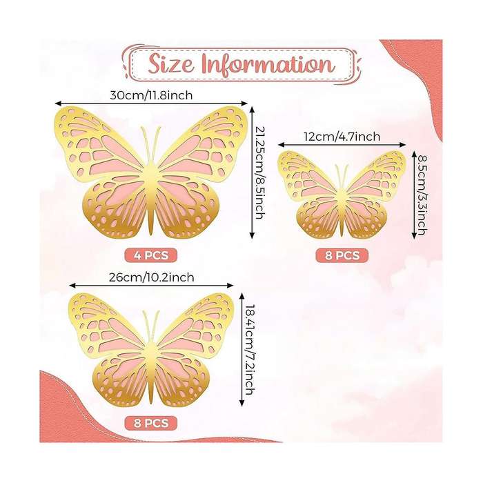 20Pcs 3D Butterfly Party Decoration 2 Giant Paper Butterfly Stickers Big Butterfly Wall Decorations