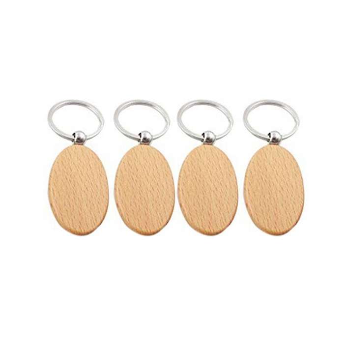 20pcs Blank Wooden Key Chain Diy Wood Keychains Key Tags Gifts Yellow Oval
