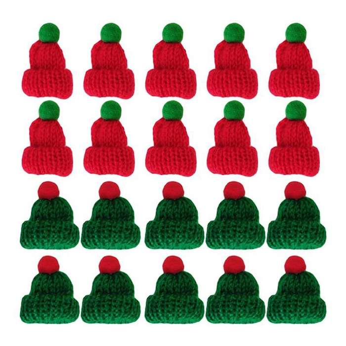 20pcs Christmas Miniature Hats Christmas Wine Bottles Decor Diy Mini Woolen Hat Knitted Little Chri