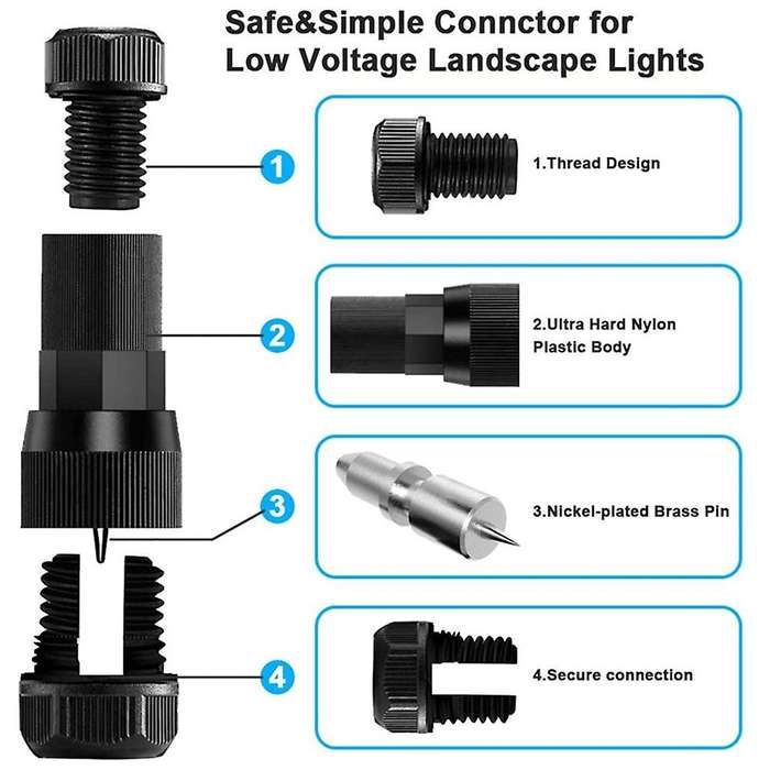 20pcs Low Voltage Wire Connector Non Stripping Wire for Outdoor Lawn Lamp Spotlight Landscape Garden