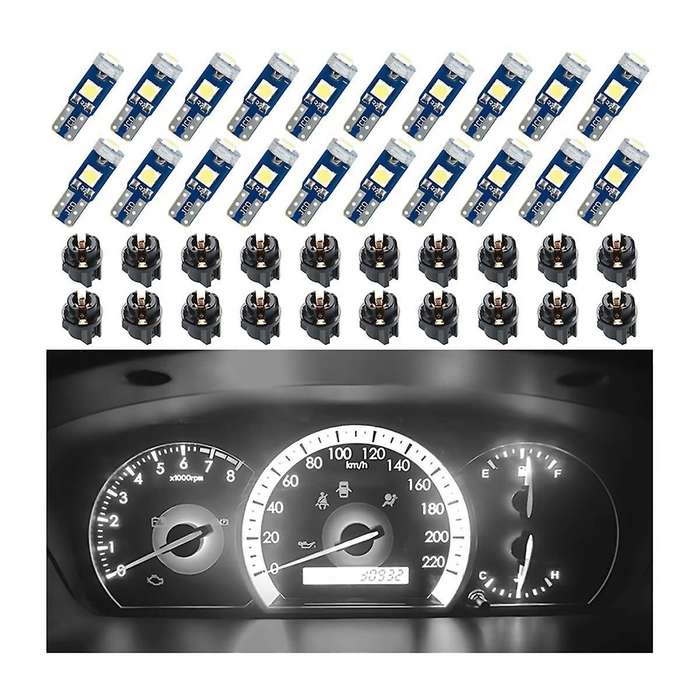 20pcs T5 Led Lights for Car Dashboard Panel Gauge Indicator, 3030-3smd Light Replacement with Twist
