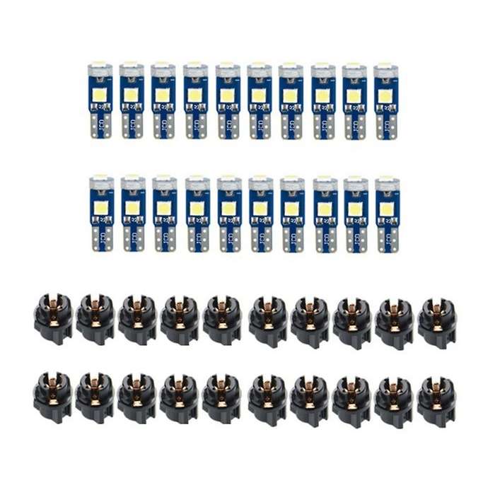 20Pcs T5 LED Lights for Car Dashboard Panel Gauge Indicator, 3030-3SMD Light Replacement with Twist