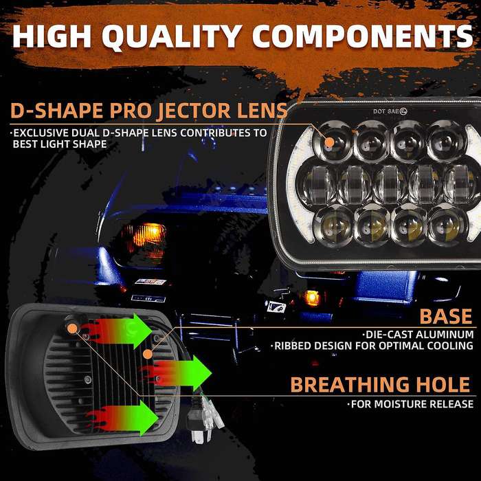 210w 5x7 Inch 7x6 Inch Projector Led Headlight Drl with H4 Harness for Xj & 88-95 Pickup 1pcs