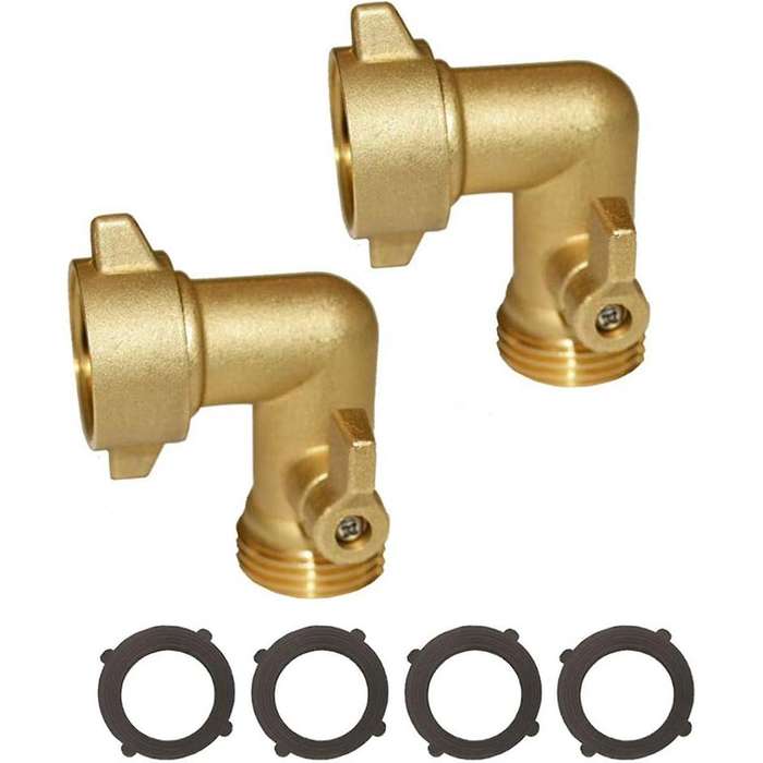 Copper 90 Degree Hose Elbow Adapter with Shut-Off Valve for Garden Hose 3/4 Inch US Connection