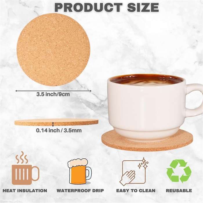 Cork Coasters Set of 50- 3.5In Round,Eco-Friendly Drink Pads for Home,Office,Bar,Perfect for Coffee
