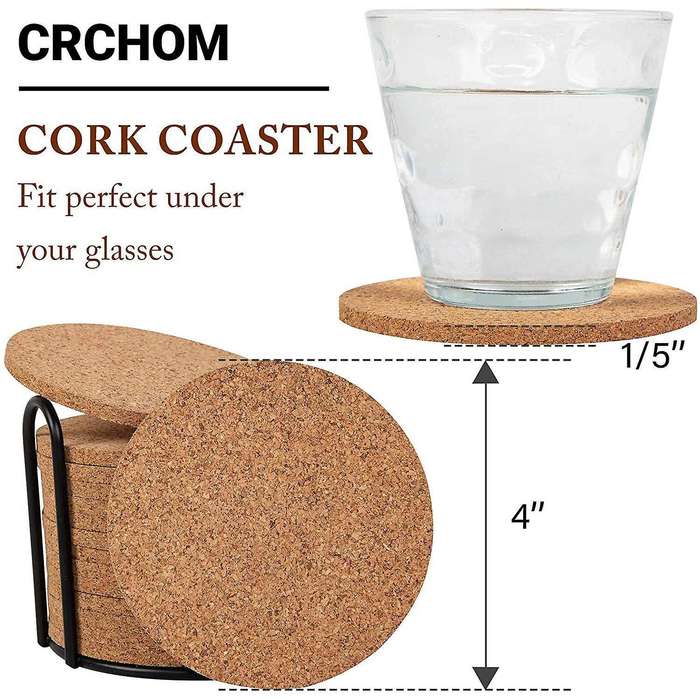Cork Coasters with Metal Holder,Thick Absorbent Natural Cup Coasters Heat Resistant for Cold Drinks,