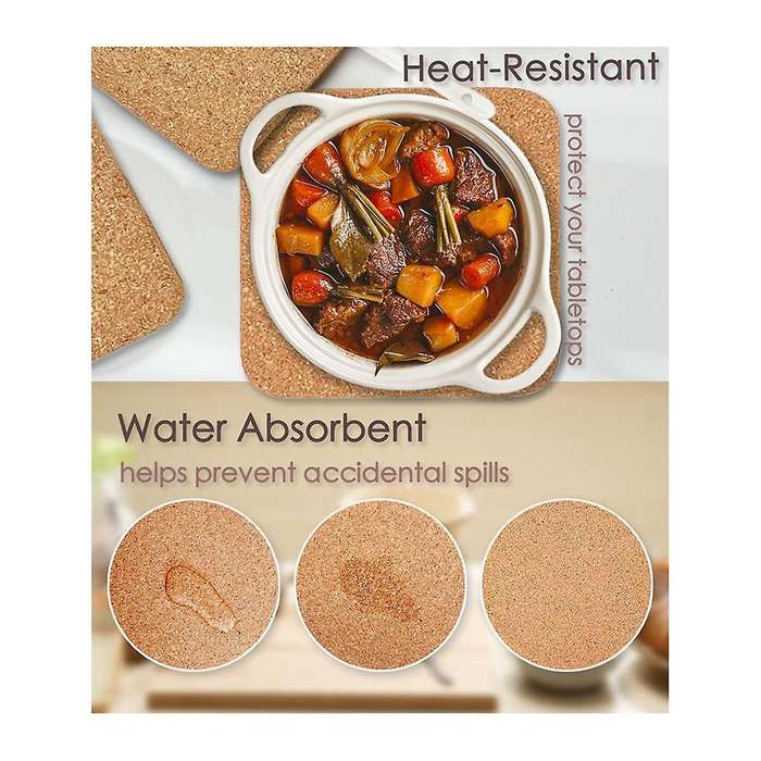 Cork Trivet, 6 Pcs High Density Thick Square Cork Trivets for Hot Dishes, 8 Inch Multifunctional Cor