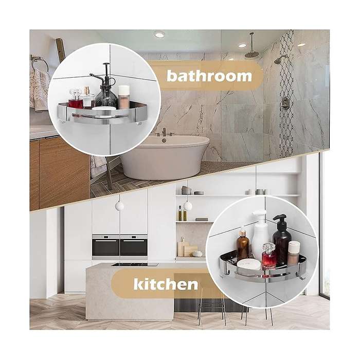 Corner Shelf 304 Stainless Steel Shower Storage Rack Aluminum Shampoo Holder Organizer Hanger Brigh